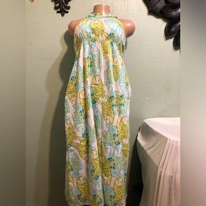 LILLY PULITZER Blue/Green/White Off the Hook Fish Maxi Children's Dress Size 10
